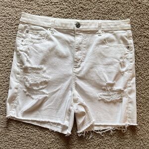 American Eagle Outfitters White Distressed Jean Shorts